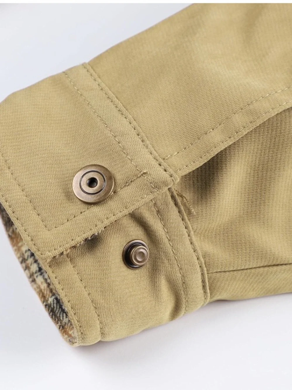 Mens Flannel Linend Shirts Jacket Lightweight Plaid Jackets Snap Button M-Khaki